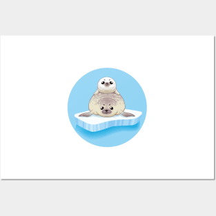 Cute seals family cartoon character design. vector Illustration. Posters and Art